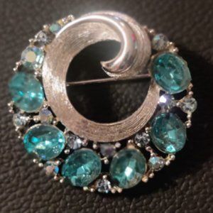 Mid-Century Rhinestone Brooch Circle Pin